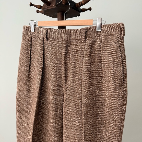Polo Ralph Lauren Brown Tweed Wool Pleated Trousers Vintage Classic Fit 33x30 - Picture 3 of 13